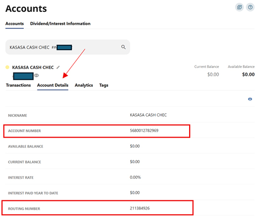 Screenshot of Account Details in Online Banking